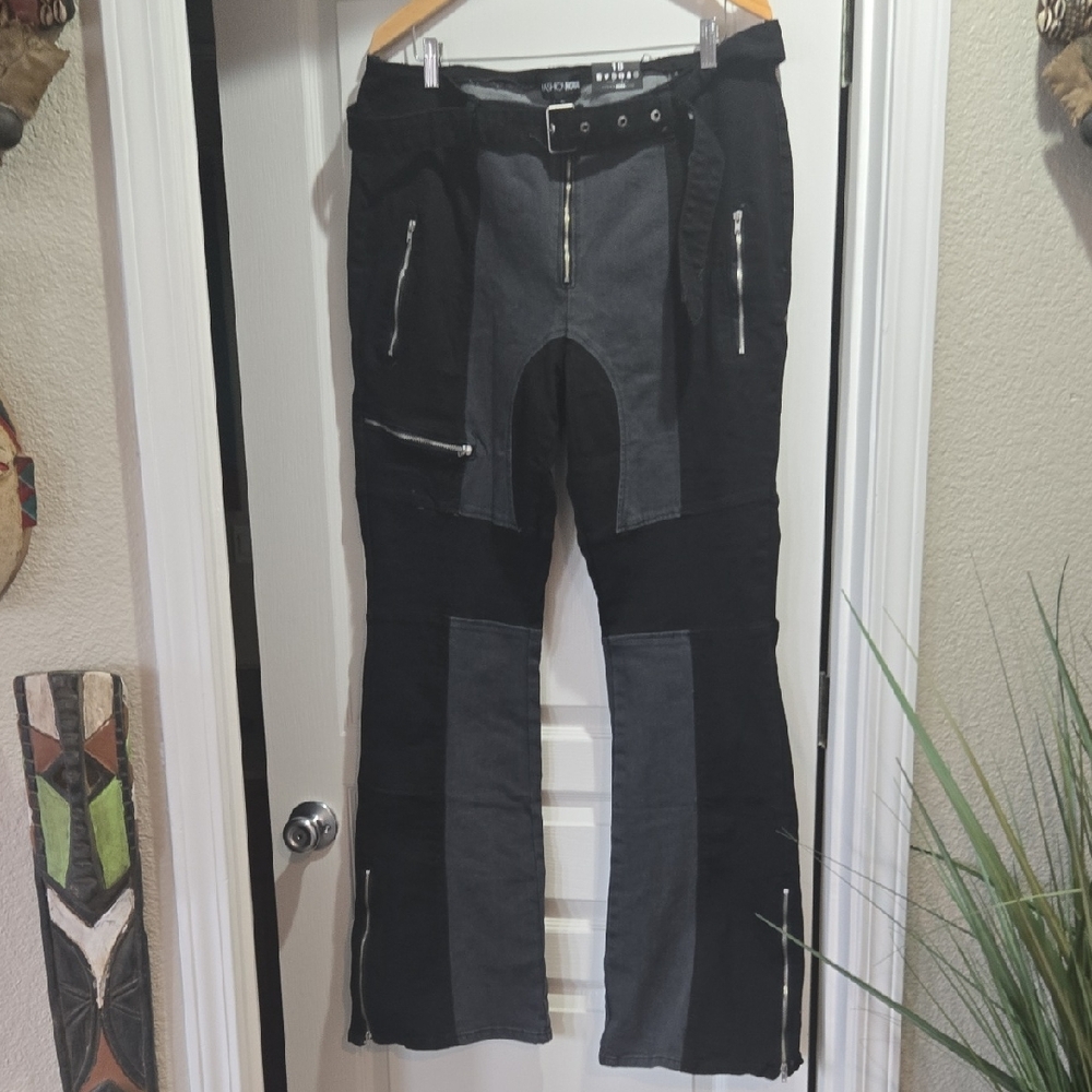 Fashion Nova Two-Tone Black and Gray Cargo Pants
